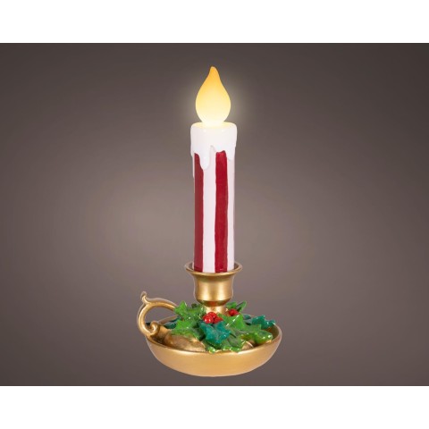 CANDELA LED ROSSO A STRISCE SU BASE ORO H.24